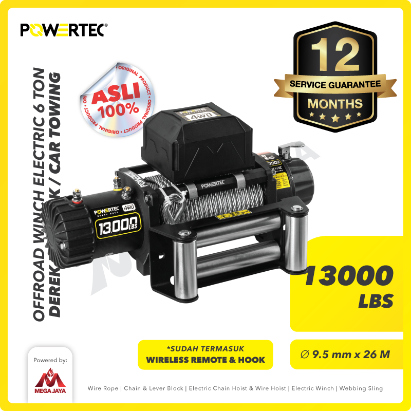 Dapatkan Produk Electric Car Winch DC Powertec PC 13000Lbs 12V 6 Ton X