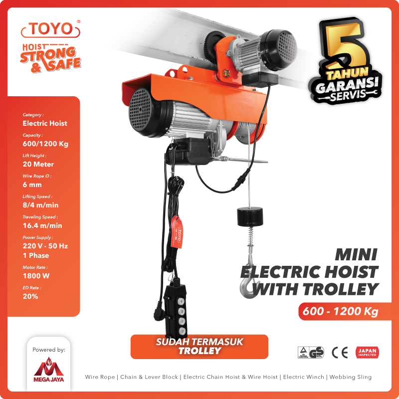 Dapatkan Produk Mini Electric Hoist F Toyo Set Kg X M