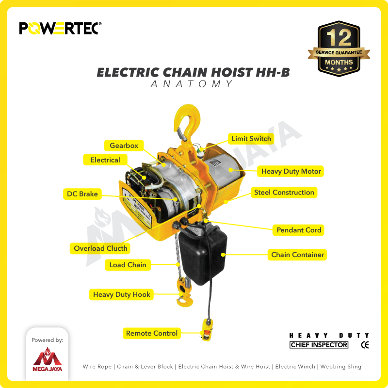 Dapatkan Produk Electric Chain Hoist 1F Merek Powertec HH-B 2 T X 6 M ...