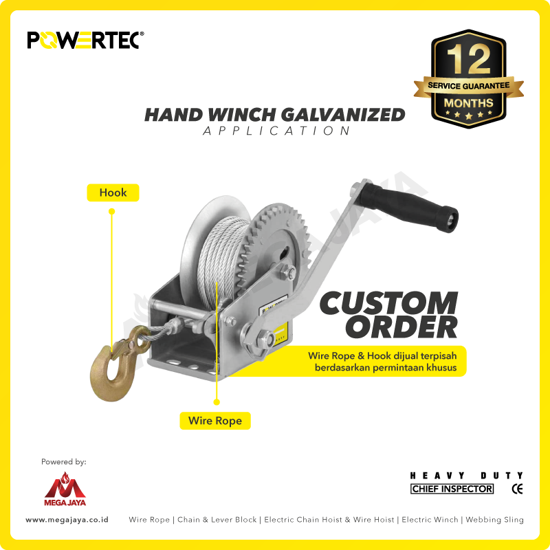 Dapatkan Produk Hand Winch Powertec 2500 Lbs / 1100 Kg x 15 Meter ...