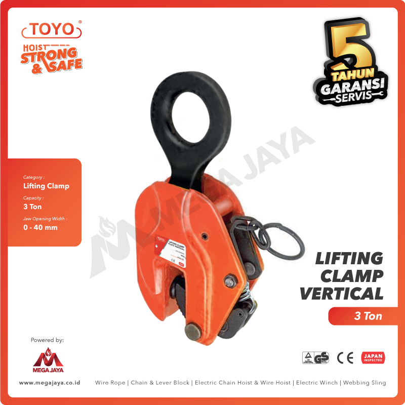 Dapatkan Produk Lifting Clamp Plate Vertical Toyo QC-3B 3 T : 0-40mm ...