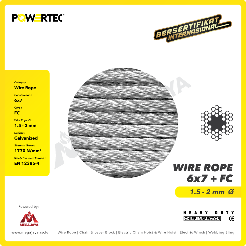 Dapatkan Produk Wire Rope Powertec 6x7 + FC Galv 1,5Milimeter @1000 ...