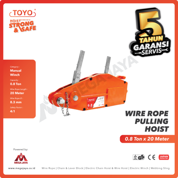 Dapatkan Produk Wire Rope Pulling Hoist Toyo ZNL800 0,8 T x 20 M 8,3mm ...